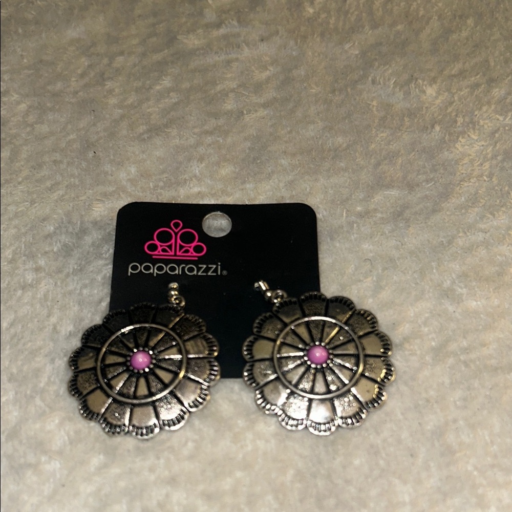 Paparazzi Silver Earrings with Pink Accent